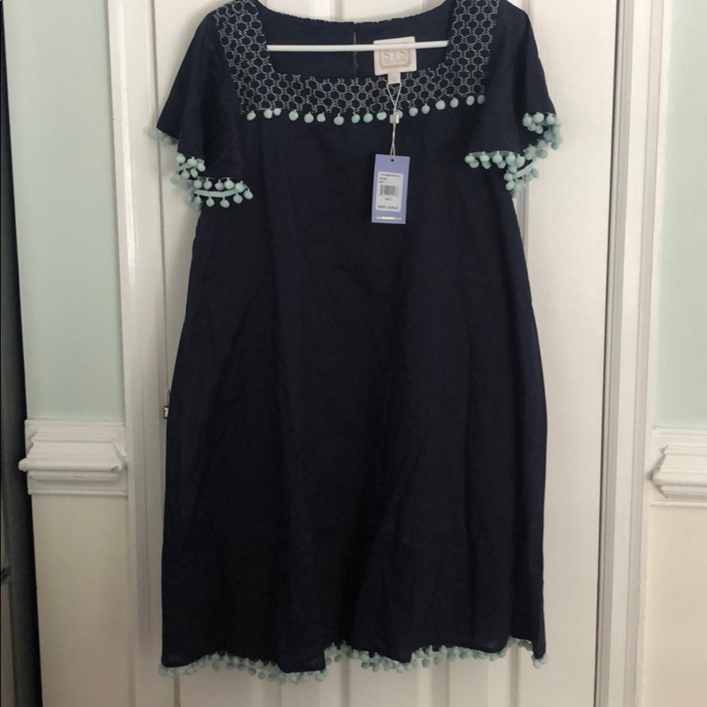 Sail to Sable Blue Pom Pom Dress